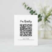 Moderne minimale QR-Code scannbare Hochzeits-Regis Einladung (Stehend Vorderseite)