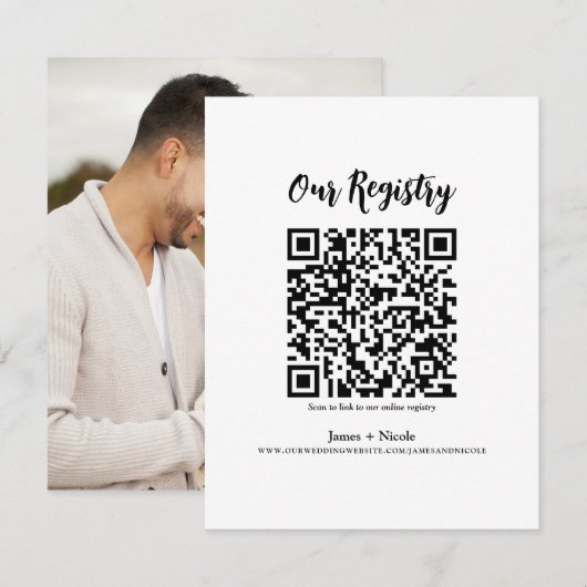 Moderne minimale QR-Code scannbare Hochzeits-Regis Einladung (Vorne/Hinten)