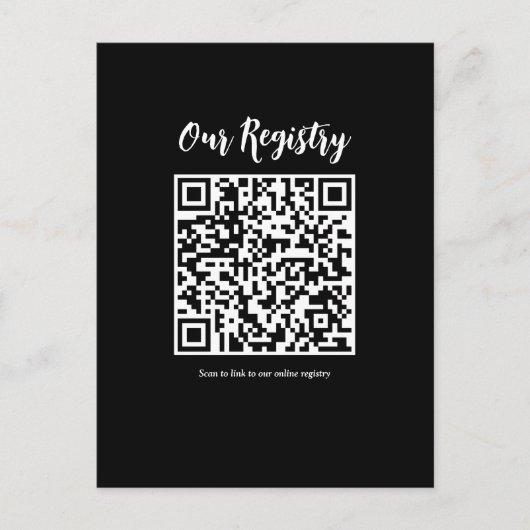 Moderne minimale QR-Code scannbare Hochzeits-Regis Postkarte (Vorderseite)