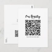 Moderne minimale QR-Code scannbare Hochzeits-Regis Postkarte (Vorne/Hinten)