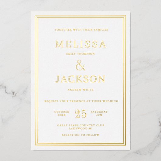 Moderne Minimale Rahmen Elegante Hochzeit Folieneinladung (Vorderseite)