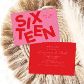 Moderne minimale rosa + rote Typografie 16. Geburt Einladung