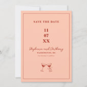 Moderne Minimale Rot- und Korallenwand-Hochzeit Save The Date (Vorderseite)