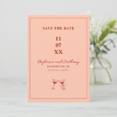 Moderne Minimale Rot- und Korallenwand-Hochzeit Save The Date (Stehend Vorderseite)