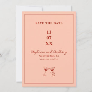 Moderne Minimale Rot- und Korallenwand-Hochzeit Save The Date
