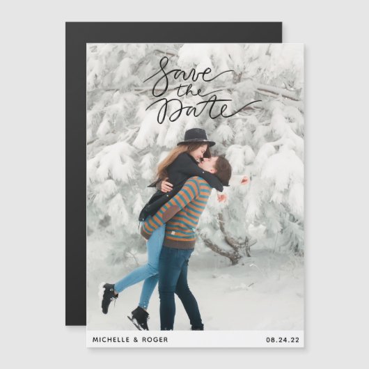 moderne minimale rustikale Foto Save the Date Card Magneteinladung (Vorne/Hinten)