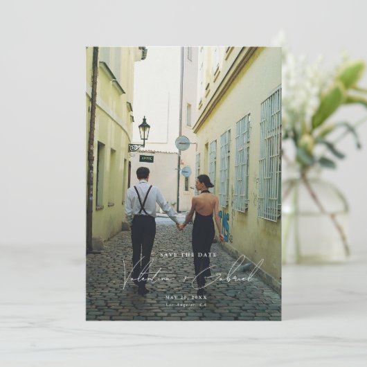 Moderne minimale Save the Date Einladung (Stehend Vorderseite)