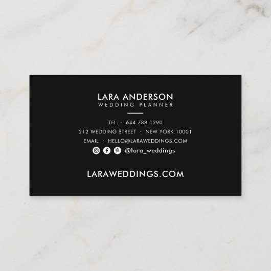 Moderne, minimale schlichte Schwarz-weiße Monogram Visitenkarte (Rückseite)