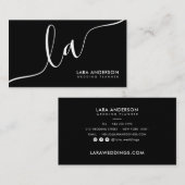 Moderne, minimale schlichte Schwarz-weiße Monogram Visitenkarte (Vorne/Hinten)