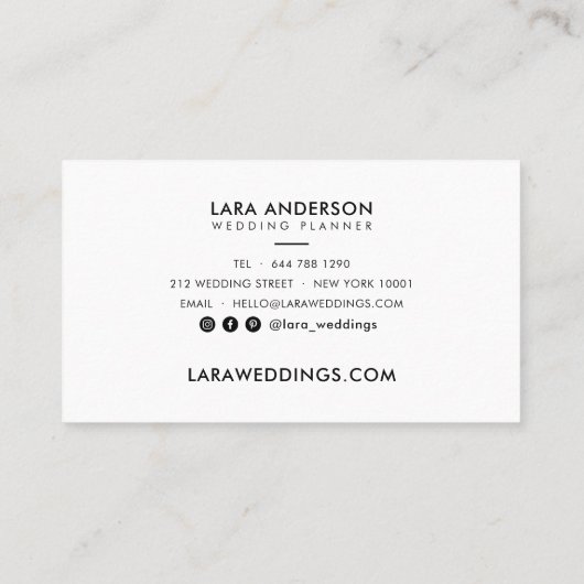 Moderne, minimale schlichte Schwarz-weiße Monogram Visitenkarte (Rückseite)