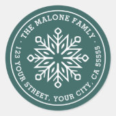 Moderne minimale Schneeflocke grüne Rücksendeadres Runder Aufkleber (Vorderseite)