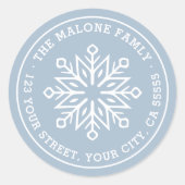 Moderne minimale Schneeflocken staubige blaue Rück Runder Aufkleber (Vorderseite)