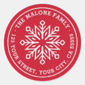 Moderne minimale Schneeflockenrot-Rücksendeadresse Runder Aufkleber (Vorderseite)