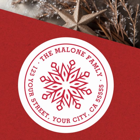 Moderne minimale Schneeflockenrot-Rücksendeadresse Runder Aufkleber