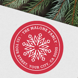 Moderne minimale Schneeflockenrot-Rücksendeadresse Runder Aufkleber
