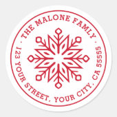 Moderne minimale Schneeflockenrot-Rücksendeadresse Runder Aufkleber (Vorderseite)