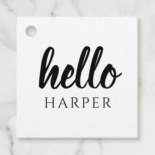Moderne minimale Schwarz und Weiß Hallo und Sie ne Geschenkanhänger (Vorderseite)