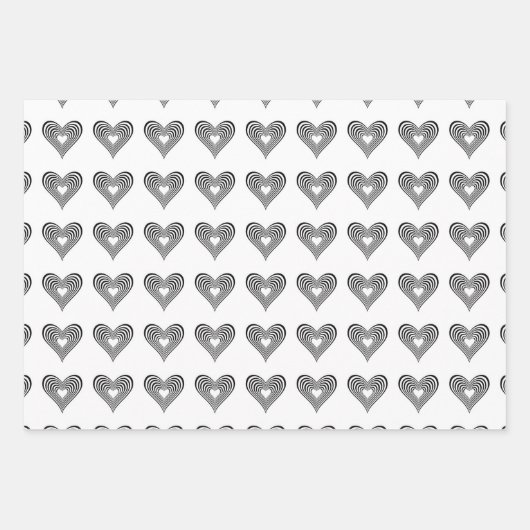 moderne minimale Schwarz-Weiß-Herzen Geschenkpapier Set (Vorderseite 3)