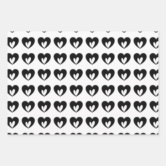 moderne minimale Schwarz-Weiß-Herzen Geschenkpapier Set (Vorderseite 2)