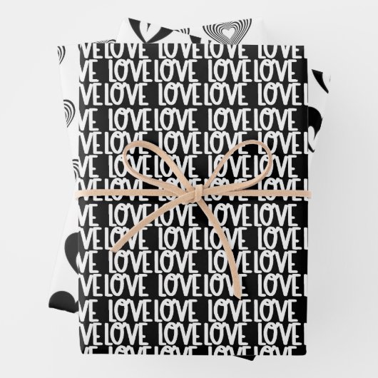 moderne minimale Schwarz-Weiß-Herzen Geschenkpapier Set (Beispiel)