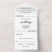 Moderne, minimale Schwarz-Weiß-Hochzeit All In One Einladung (Innen Boden)