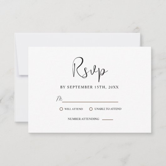 Moderne, minimale Schwarz-Weiß-Hochzeit RSVP Karte (Vorderseite)