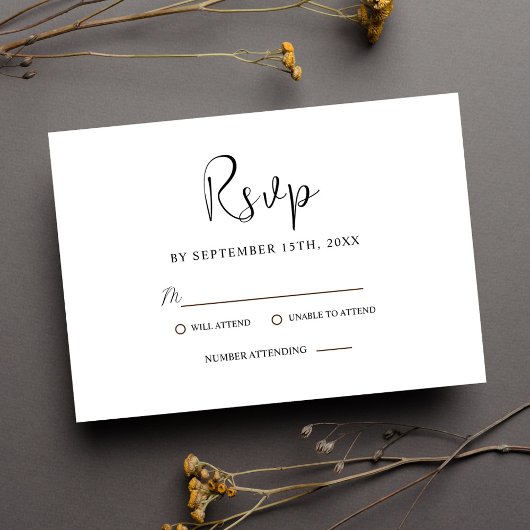 Moderne, minimale Schwarz-Weiß-Hochzeit RSVP Karte