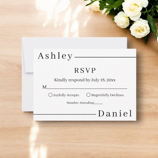 Moderne, minimale Schwarz-Weiß-Hochzeit RSVP Karte