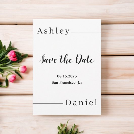 Moderne, minimale Schwarz-Weiß-Hochzeit Save The Date