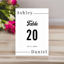 Moderne, minimale Schwarz-Weiß-Hochzeit Tischnummer