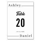 Moderne, minimale Schwarz-Weiß-Hochzeit Tischnummer (Vorderseite)