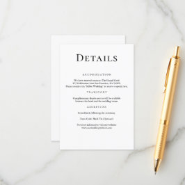 Moderne minimale Schwarz-Weiß-Hochzeitsdetails Begleitkarte