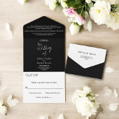 Moderne minimale Schwarz-Weiß-Kalligrafie-Hochzeit All In One Einladung