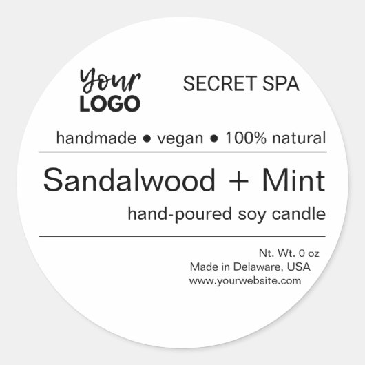 Moderne minimale Schwarz-Weiß-Logo-Kerzenverpackun Runder Aufkleber (Vorderseite)