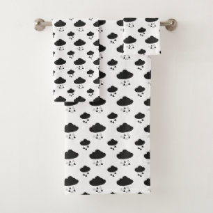 Moderne minimale Schwarz-Weiß-Wolken-Regentropfen Badhandtuch Set
