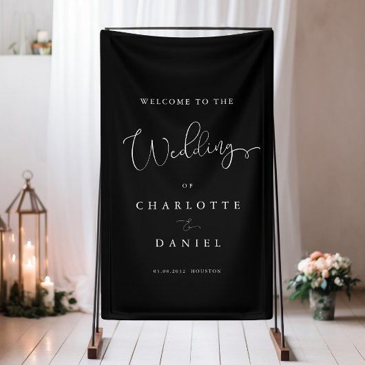 Moderne, minimale, schwarze Hochzeit Banner