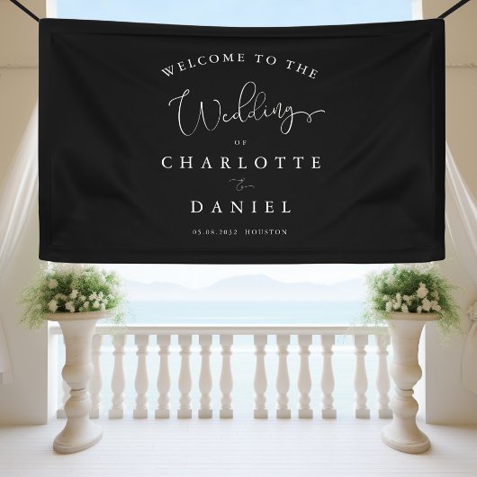 Moderne, minimale, schwarze Hochzeit Banner