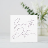Moderne Minimale Script Calligrafy Blush Pink Rosé Save The Date (Stehend Vorderseite)