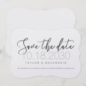 Moderne minimale Script-Die-Cut-Bracket-Form Save The Date (Vorne/Hinten)