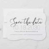 Moderne minimale Script-Die-Cut-Bracket-Form Save The Date (Vorderseite)
