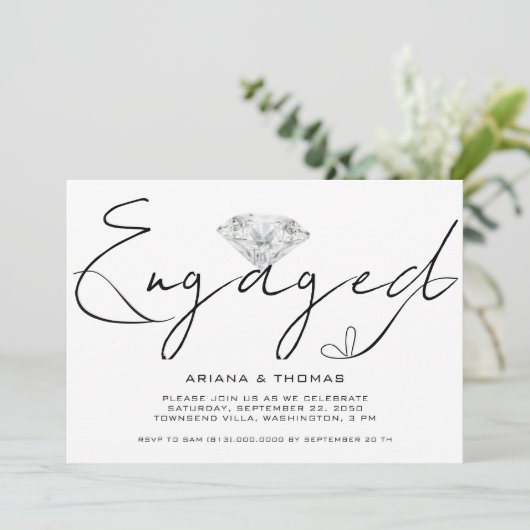 Moderne Minimale Script-Engagement Party Einladung (Stehend Vorderseite)