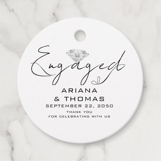 Moderne Minimale Script-Engagement Party Geschenkanhänger (Vorderseite)