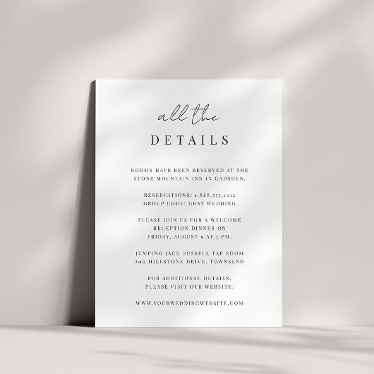 Moderne minimale Script-Hochzeitdetails Begleitkarte