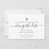 Moderne minimale Script-Rose Gold ÄNDERN DAS DATUM Save The Date (Vorderseite)