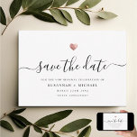 Moderne Minimale Script-Rose Gold Vow Erneuerung Save The Date<br><div class="desc">Diese elegante Save the Date-Karte für Ihre Geliebtenserneuerung glänzt mit Einfachheit. Moderne Typografie,  prächtige Kalligraphie und durch ein zartes Herz in den Imitaten Rose Gold betont.</div>