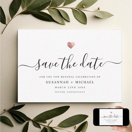 Moderne Minimale Script-Rose Gold Vow Erneuerung Save The Date