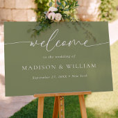 Moderne minimale Script Sage Green Wedding Willkom Poster