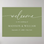 Moderne minimale Script Sage Green Wedding Willkom Poster (Vorne)