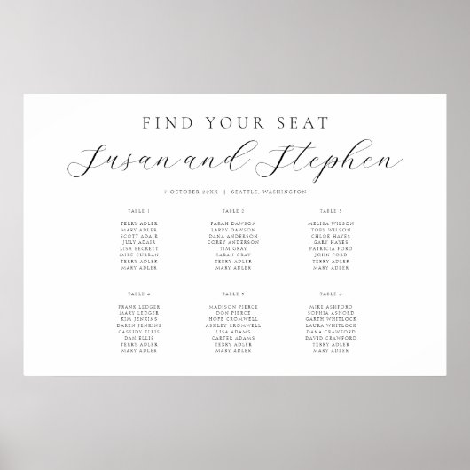 Moderne, minimale Sechs-Tisch-Seekarte Hochzeiten Poster (Vorne)