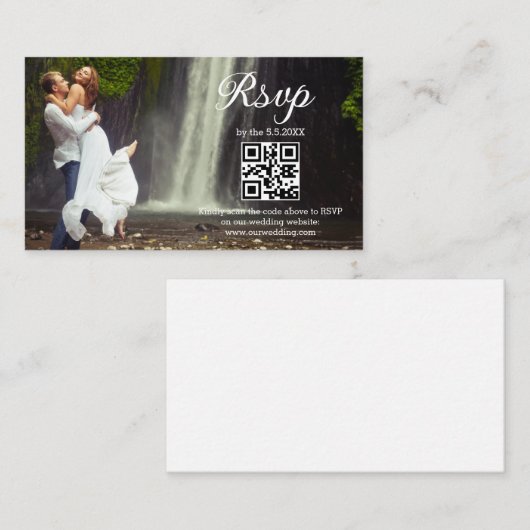 moderne minimale Skript-uAwg qr-Code Foto Hochzeit Begleitkarte (Vorne/Hinten)